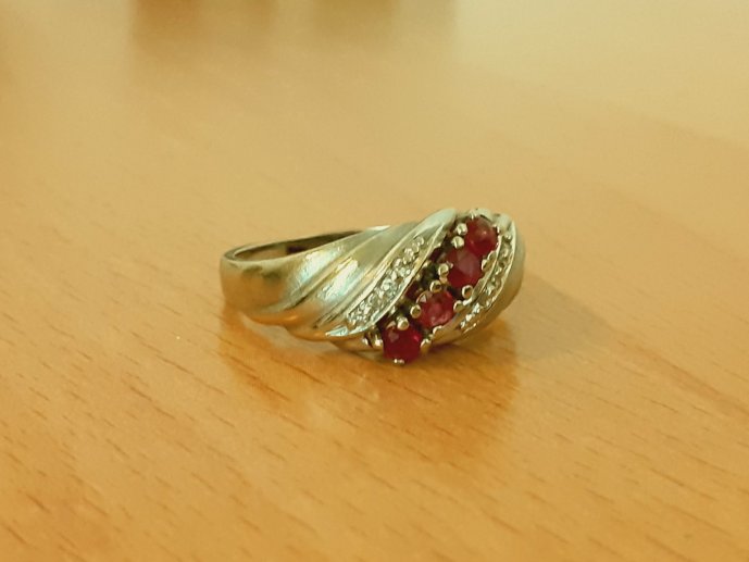 Gold 585 Ring Steine rot weiß ca. 3,46g – Foto 3