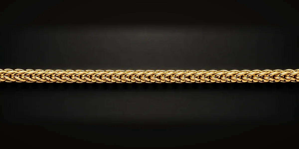 Goldene Fuchsschwanzkette – Dicht ineinandergreifende V-förmige Glieder ergeben eine flexible, kompakte Oberfläche.